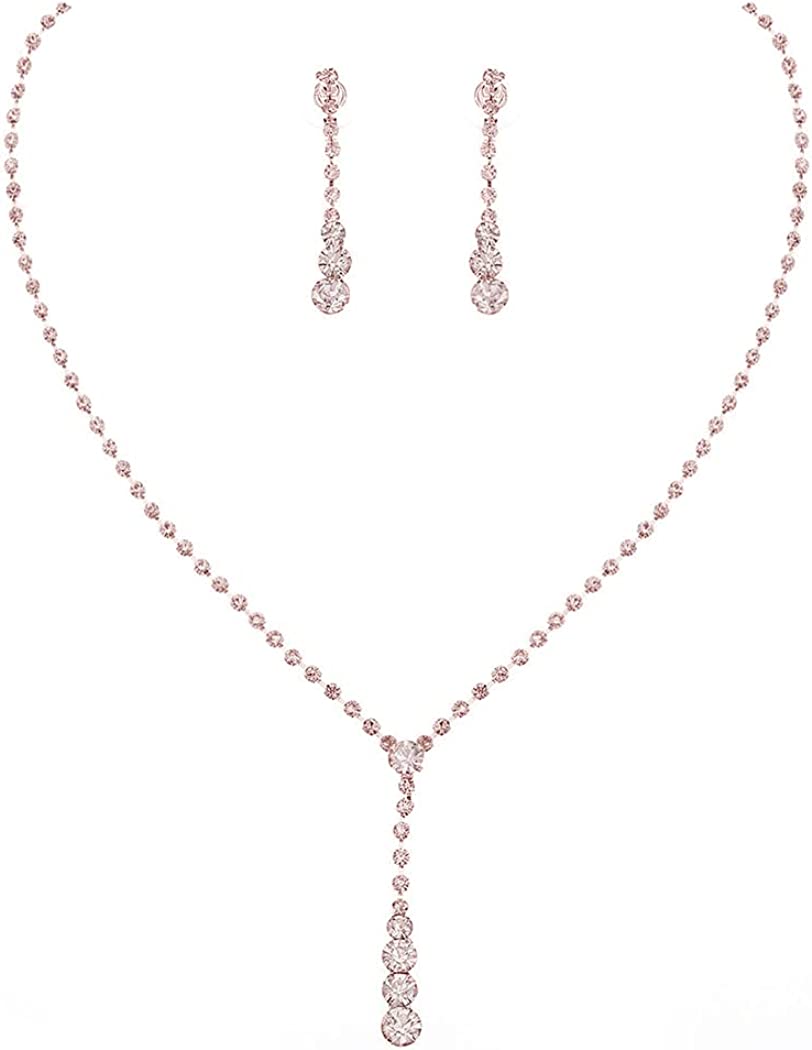 230816035712531_1 Unicra Bride Silver Bridal Necklace Earrings Set Crystal Wedding Jewelry Set Rhinestone Choker Necklace for Women and Girls (3 piece set - 2 earrings and 1 necklace) - Image 1